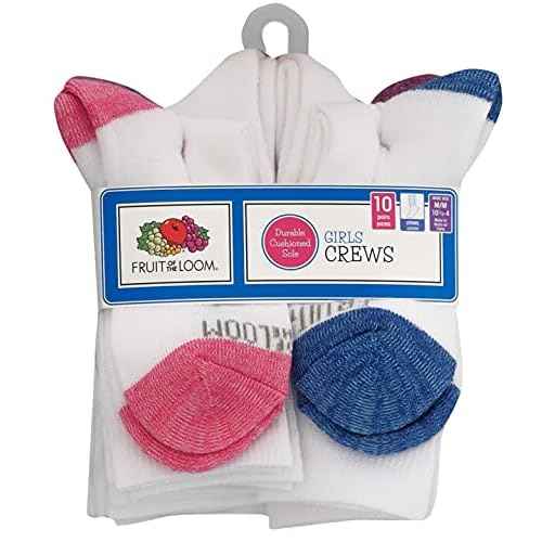 Fruit of the Loom Girls' Everyday Active Sport Crew Socks (10 Pack)