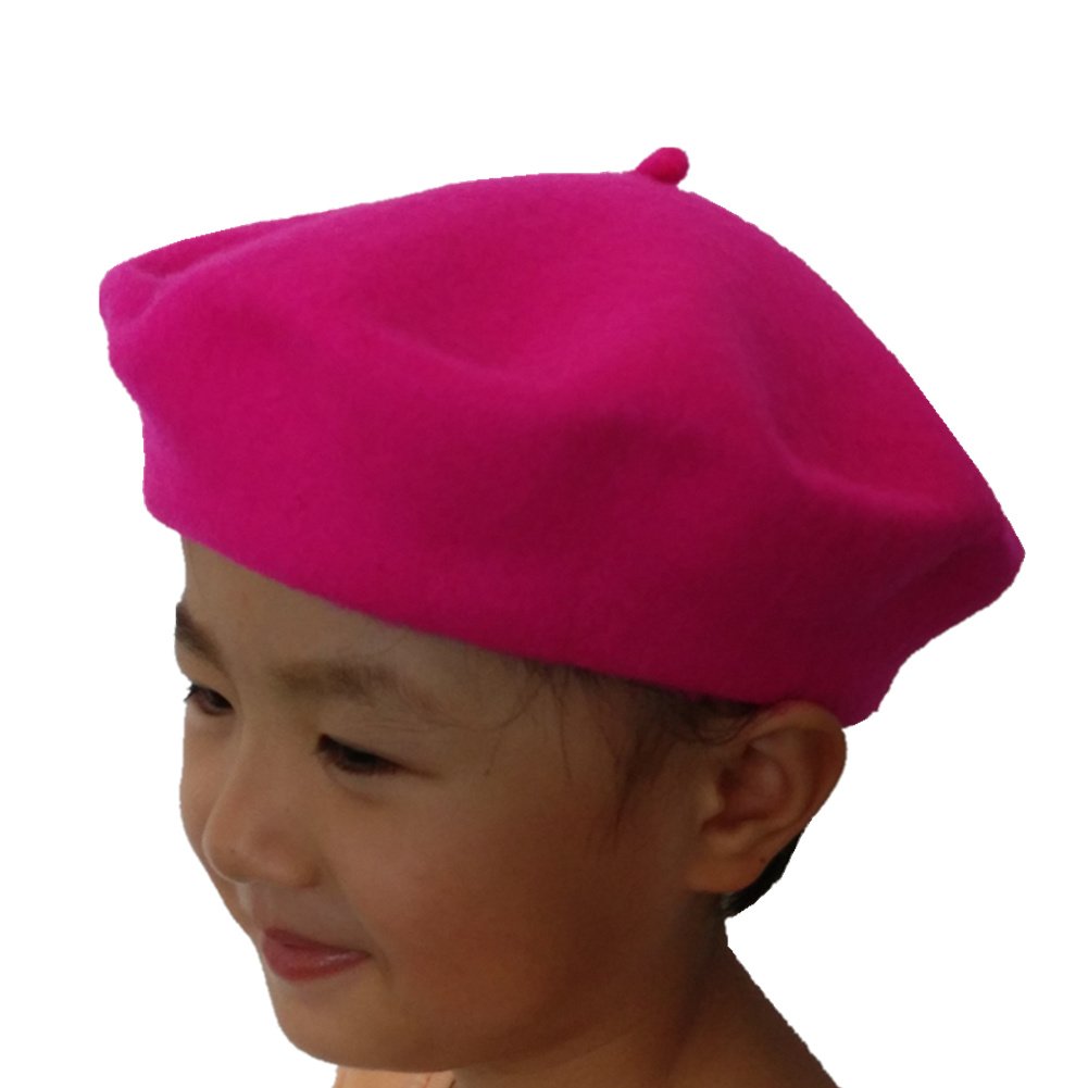 JOYHY Kids Girls Boys Solid Color Classic French Style Beret Beanie Hat Rose Red