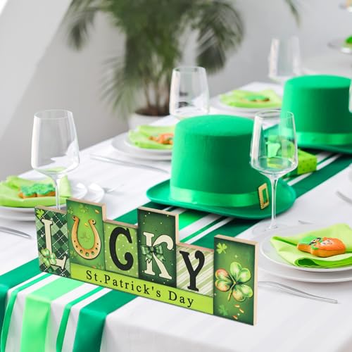 Valentine's Day & St. Patrick's Day Wooden Table Sign - LUCKY LOVE Reversible Tabletop Decor - Rustic Double-Sided Differe...