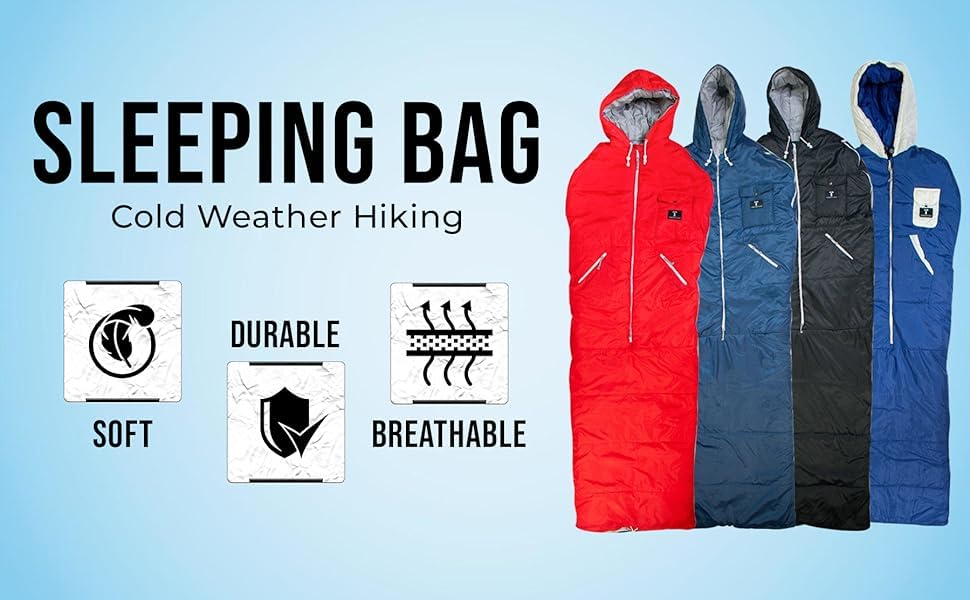 Thermotuff Wearable Sleeping Bag with Dual Hoodie, Long Sleeves, Pockets & Adjustable Drawstring - Ideal for Camping, Cold...