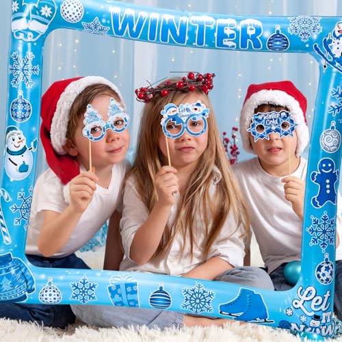 MOUNTCLIM 31 PCS Snowflake Photo Booth Props Winter Snowman Photo Props Winter Wonderland Party Decorations for Xmas Holid...