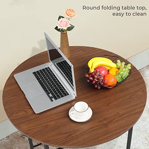 VINGLI 31.5" Drop Leaf Dining Table Set 3 Pieces for Small Space,Small Kitchen Table Set for 2,Round Folding Table with 2 ...