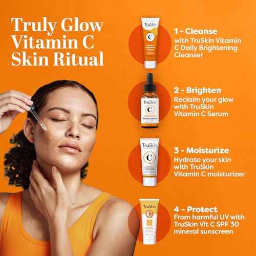 TruSkin Vitamin C Serum For Face ? Anti Aging Face Serum with Vitamin C, Hyaluronic Acid, Vitamin E ? Brightening Formula ? Improve Appearance of Dark Spots, Tone, Fine Lines & Wrinkles, 1 Fl Oz