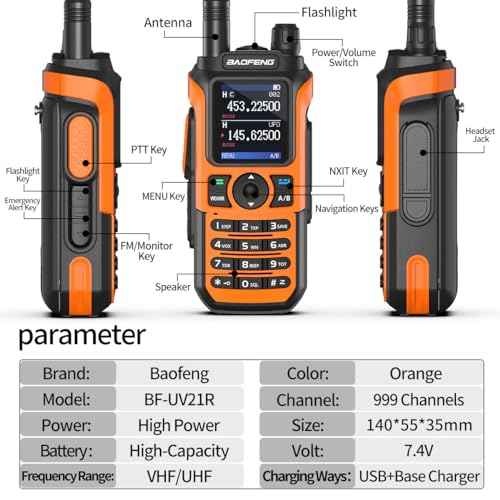Baofeng Radio Ham Radio Handheld Dual Band Long Range Two Way Radio for Adults UV-21R Rechargeable Walkie Talkies with Earpiece and AR-771 Orange Antenna Full Kit