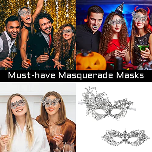 FunMular 2pcs Masquerade Mask for Women Venetian Carnival Mardi Gras Lace Masks For Women & Couples Halloween Party Decor