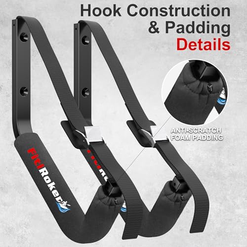 FitiRoker Kayak Storage Rack – 100LB Wall Mounted Kayak Wall Mount with Oxford Cover & Foam Protection | Kayak Rack for Ga...