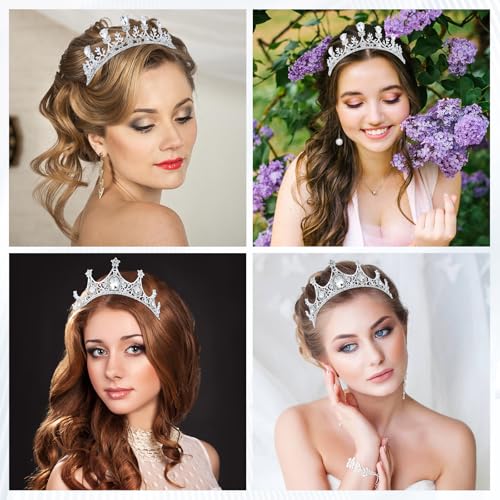 inSowni 3 Pieces Silver Metal Crystal Rhinestone Queen Princess Crowns Tiaras Headbands Birthday Party Prom Wedding Bridal...