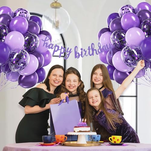 60pcs Purple Balloons 12inch with Metallic Pastel Dark Purple Confetti Balloons for Purple Birthday Wedding Baby Shower Pa...