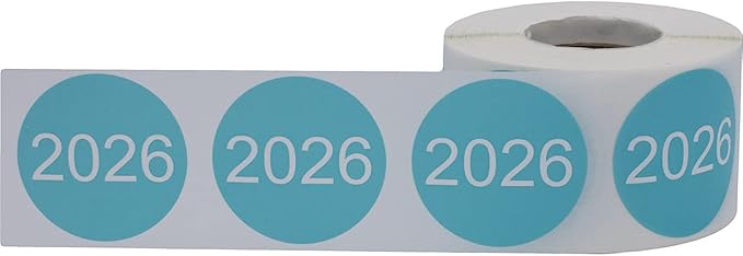 InStockLabels 2026 Year Stickers (Teal) - 1.5", 500 Round Stickers Per Roll – Round Labels for File Folders, Sticker Labels for End of Year Organization, Circle Stickers for Office & Home Use