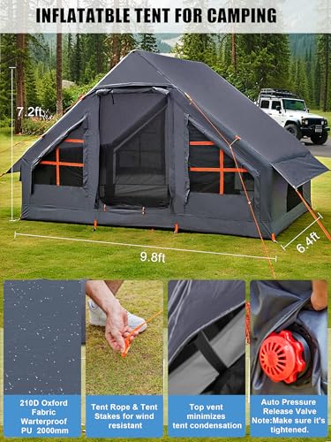 Inflatable Tents for Camping - Easy Blow Up Glamping Tent with Hand Pump, Waterproof PVC Air Inflatable Tent House for Fam...