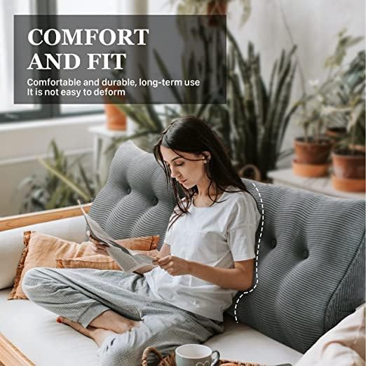 Wedge Headboard Pillow Dorm Room Reading Pillow Back Support for Sitting Up in Bed Bolster Lumbar Cushion Body Positioning Bedrest Corduroy (Dark Gray, King (76 * 8 * 20in))
