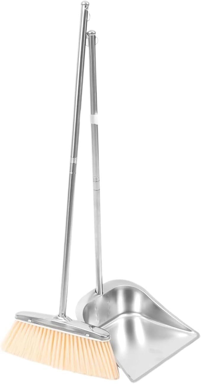 Broom Kitchen Dustpan - 700g Metal Dustpan, Standing Set, Floor Brush with Holder | Upright Cleaning Kit for Homeowners, Stainless Steel Equipment, Easy-to-Use Dust Collector, Perfect Bedroom Living