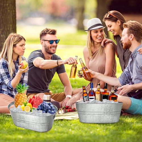 12 Pcs Galvanized Tub Ice Buckets 3 Gallon Metal Champagne Drink Bucket with Handles Large Beverage Tubs Wine Beer Storage...