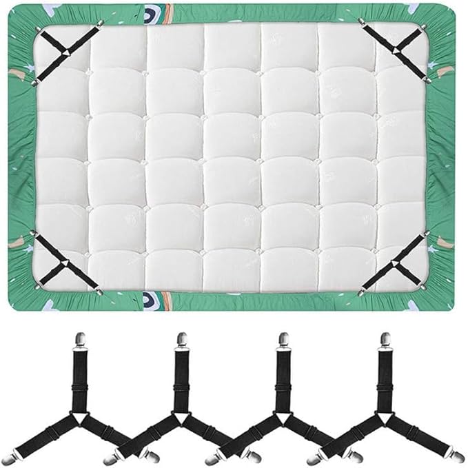 4 Pack Bed Sheet Holder Straps, Fitted Bed Sheet Holders for Corners, Elastic Adjustable Bed Sheet Fastener Triangle Bed Sheet Corner Holders Clips (White)