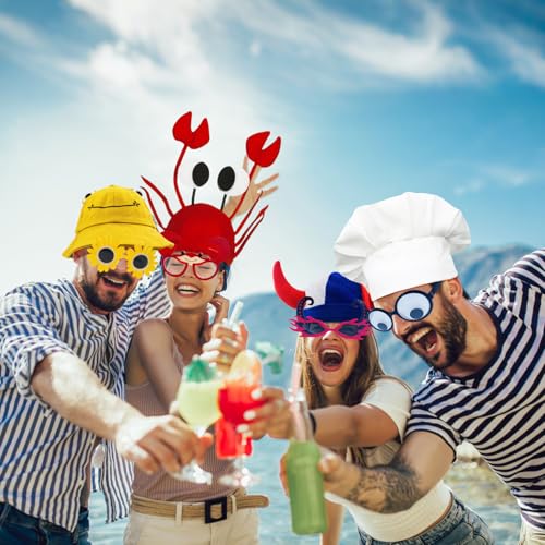 24 Funny Hats and Glasses For Photo Booth Props, 12 Assorted Crazy Party Hats, 12 Funny Party Sunglasses, Novelty Hat, Dre...