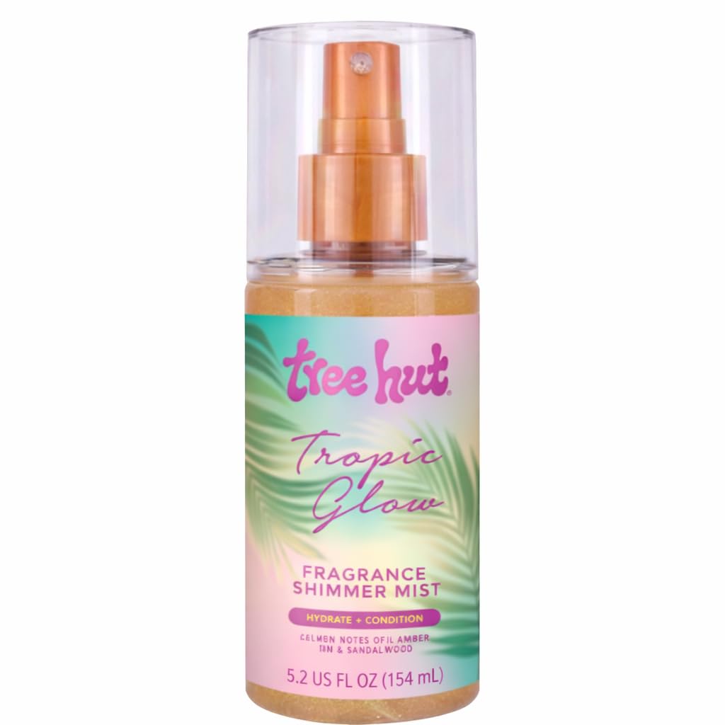 Tree Hut Tropic Glow Shimmer Mist, Light Shimmer Body Spray for a Radiant Look, Tropical Fragrance with Almond, Golden Amber, an