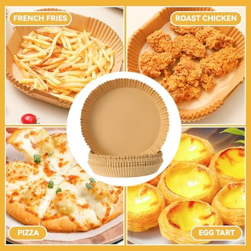 Air Fryer Liners Disposable, Parchment Paper for Baking 9inch Round, 125pcs Non-Stick Parchment Sheets for Air Fryer Basket, Microwave, Oil-proof and Water-proof for Easy Cleanup