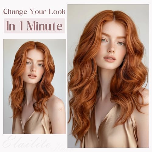Elailite Clip in Hair Extensions Real Human Hair, Remy Hairpieces for Women, 7PCS Lace Weft Full Head, 16 Inch 110g Light Auburn