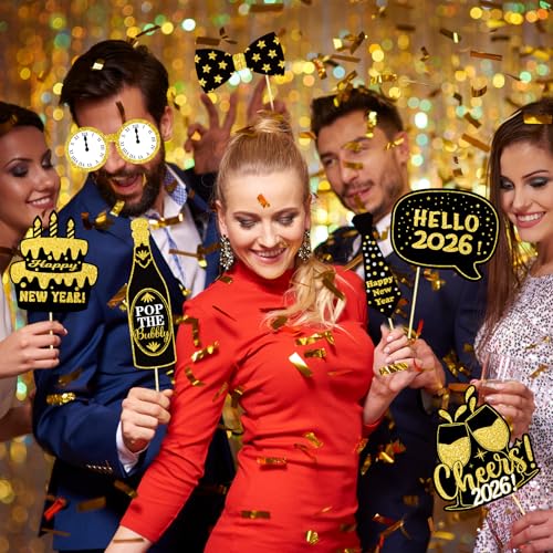 42Pcs New Years Eve Photo Booth Props 2026 New Year Photo Booth Props 2026 Nye for Happy New Year 2026 Party Decorations