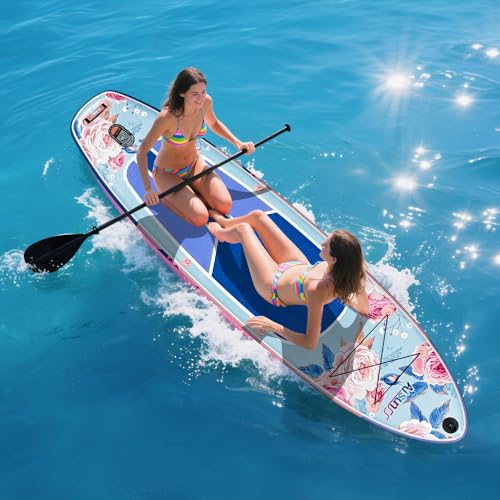 AISUNSS 10.6’ Inflatable Stand Up Paddle Board, 33’’ Wide Stance Paddle Boards with Premium Paddleboard Accessories, Doubl...