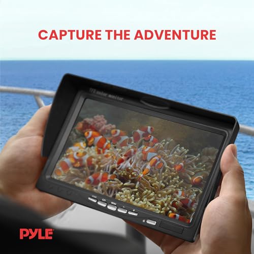 Pyle, Underwater Fishing Camera, LCD Monitor, Night Vision, 7-inch TFT, IP68 Water Resistant, Infrared LED, Removable Sun-...