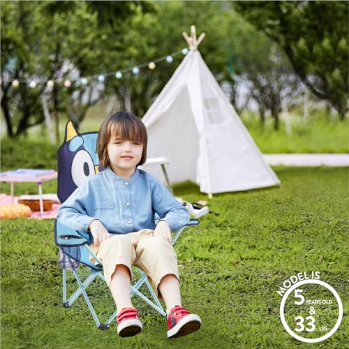 Bluey Kids Folding Camp Chair, Portable Outdoor/Indoor Chair with Carry Bag, Cup Holder, High Back, Lightweight & Durable ...