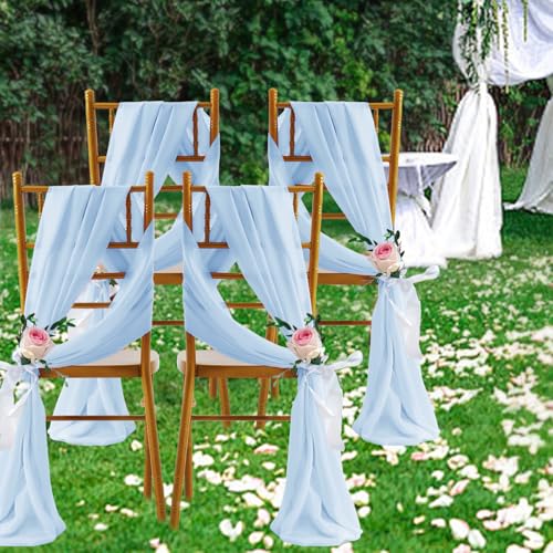 SiinvdaBZX 2 Panels Wedding Arch Draping Fabric 30" x 20Ft Light Blue Sheer Chiffon Fabric Outdoor Extra Long Decorative D...