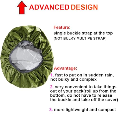Evotopf Waterproof Backpack Rain Cover with Anti Slip Buckle Strap for Camping, Hiking, Traveling, Hunting, Biking, 15-80L