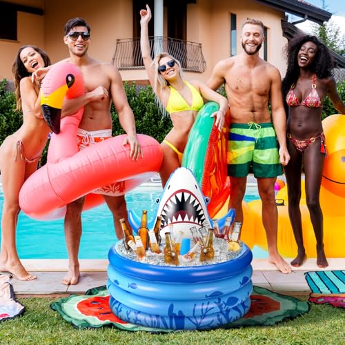 Bencailor Shark Party Decorations Summer Birthday Inflatable Cooler Blow Up Drink Cooler Reusable Floating Ice Chest Summe...