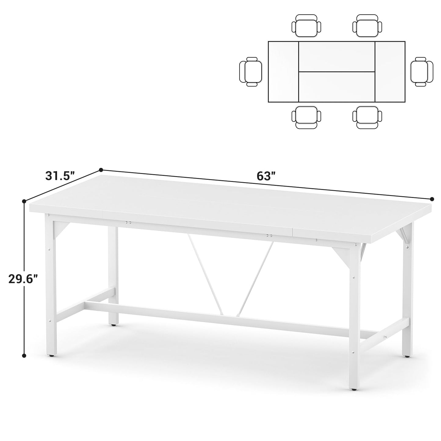Unikito 63 Inch Computer Desk, Sturdy Large Office Desk, Premium 2 Person Long Desks, Super Thick Study Writing Gaming Table, Modern Computer Table for Home Office Workstation, Easy to Assemble, White