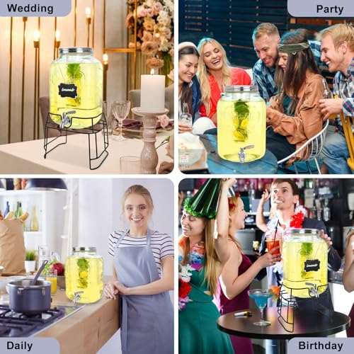2 Gallon Glass Drink Dispensers For Parties,Beverage Dispensers With Stand And 100% Leakproof Stainless Steel Spigot.Glass...