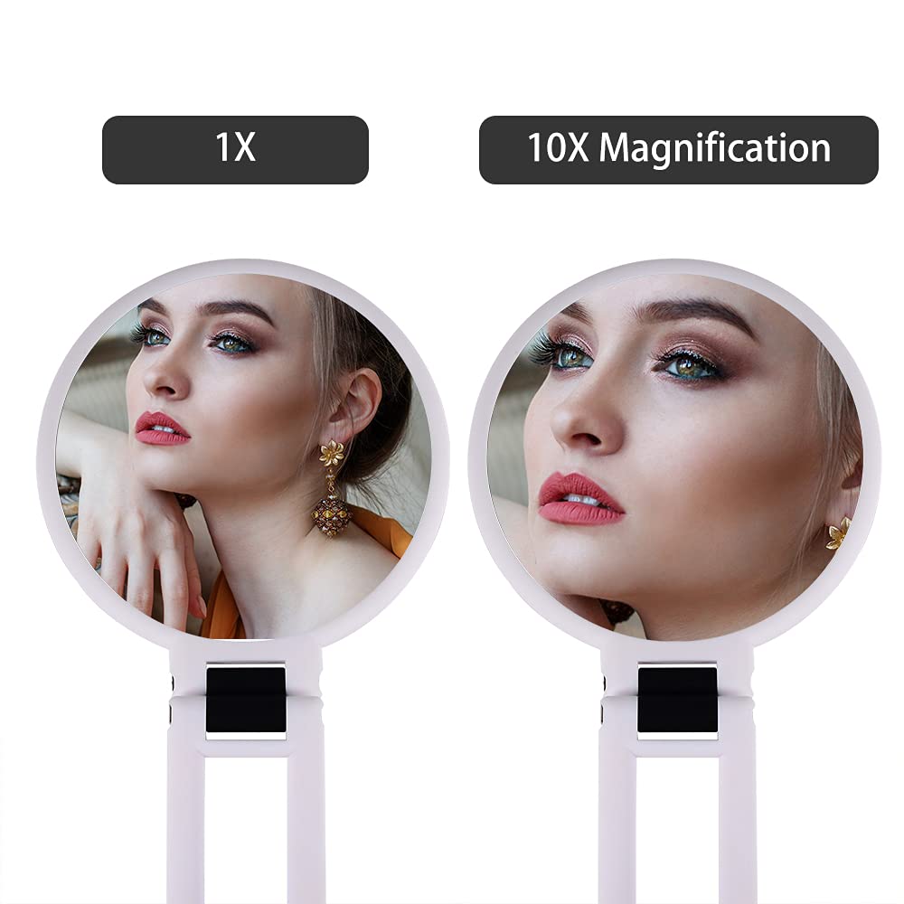 LOTIKO 1x 10x Magnifying Handheld Mirror,Travel Folding Hand Held Mirror,Double Sided Pedestal Magnification and True Image Make