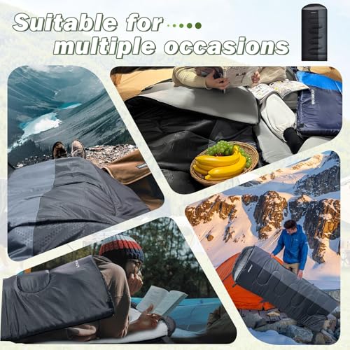 WKFAMOUT XL 10 Degree Sleeping Bags Waterproof for Adults 350GSM Machine Washable with Compression Sack for 3-4 Season Cam...