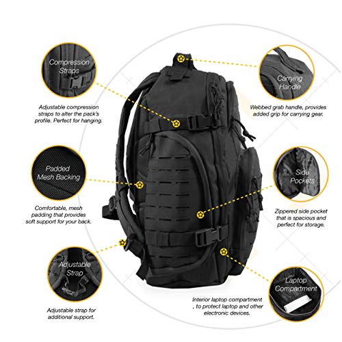 Highland Tactical Roger Tactical Backpack with Laser Cut MOLLE Webbing (Black)
