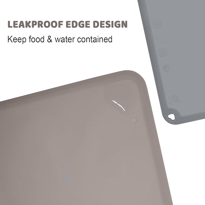 Silicone Placemats for Toddlers Thicker Version, Non-Slip Reusable Kids Placemats for Dining Table, Stain-Proof Baby Table Mat for Restaurants 4 Packs (Light Gray&Dark Gray)