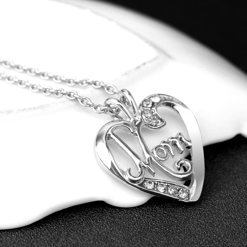 ShiQiao Spl Mom Christmas Gifts Necklace - Mother Heart Pendant Necklace Mothers Day Necklace for Women from Daughter Son White