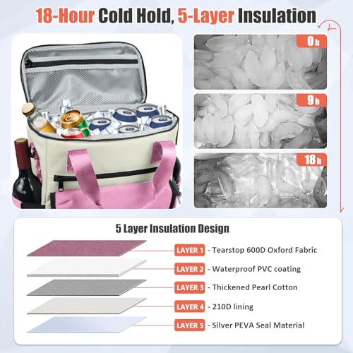 ayamaya Ultralight Chair + Backpack Cooler, High Back Aluminum Widen Frame Structure Folding Chair wigh Side Pocket, Pink ...