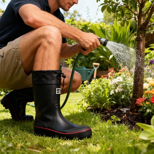 E KAINI Mens Rain Boots Water boots Waterproof PVC Rubber Boots Outdoor Mud Boots,Comfort Lightweight Mid-Calf Gardening F...