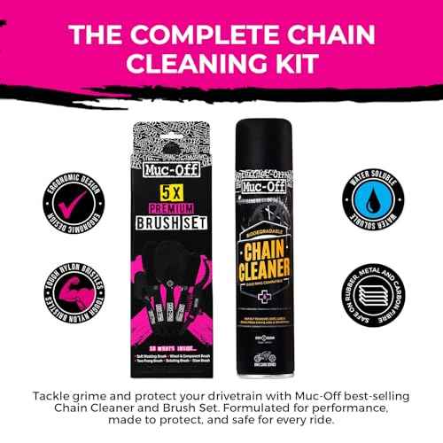 Muc-Off Motorcycle Chain Cleaner + 5x Bike Brush Kit | Motorcycle Chain Degreaser Cleaner with Chain Cleaning Brush Set | Instant Grease Cutting Formula | Easy to Use