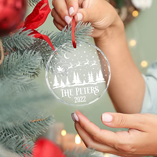 Blue Ridge Mountain Gifts Personalized Christmas Ornaments - Crystal Glass Christmas Decor with Holiday Design - Custom Laser Engraved Holiday Ornament Decoration for Home with Box Included