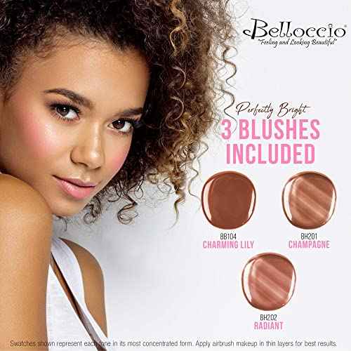 Belloccio Complete Cordless Handheld Airbrush Cosmetic Makeup System with 4 Fair Foundation Shades, Professional 18-Piece Kit, Moisturizing Primer, Blush, Bronzer, Highlighter, Concealer, User Guide