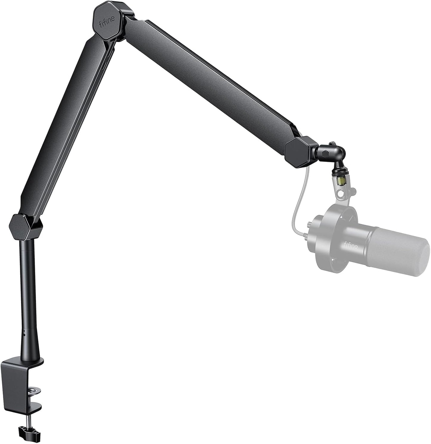 FIFINE Mic Boom Arm, Microphone Stand with Cable Management Channels, Extension Tube, Desk Clamp, Thread Adapter, Fully Adjustab