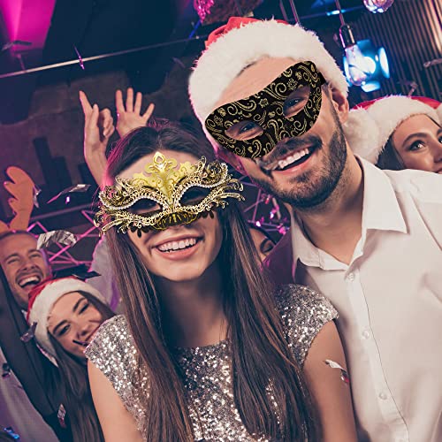 SIQUK Couple Masquerade Masks Metal Venetian Party Mask Halloween Costume Mask Mardi Gras Mask for Couples Women and Men
