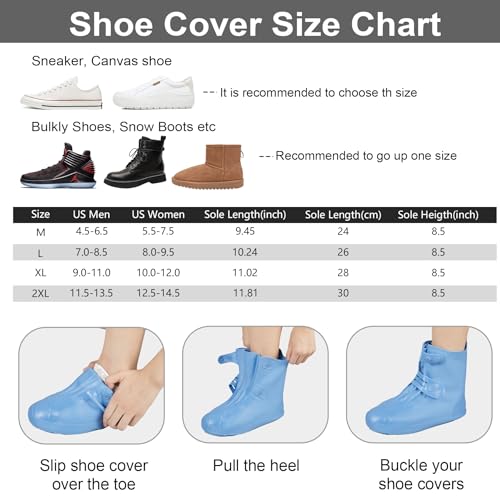 Dream Apparel Waterproof Rain Shoe Covers for Women Men, Non-Slip Reusable Foldable Boot Covers Rainproof Overshoes Over S...