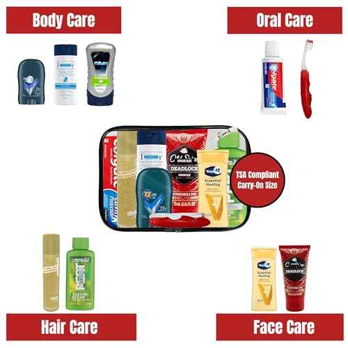 ZompoZ-Travel Toiletries Kit Gift for Men, Travel Bag of Essentials for Bath, Shaving and Personal Care, 8 Mini TSA Approved Items in Reusable Zipper Bag, Mini Toiletries Gift for Him, for On-The-Go
