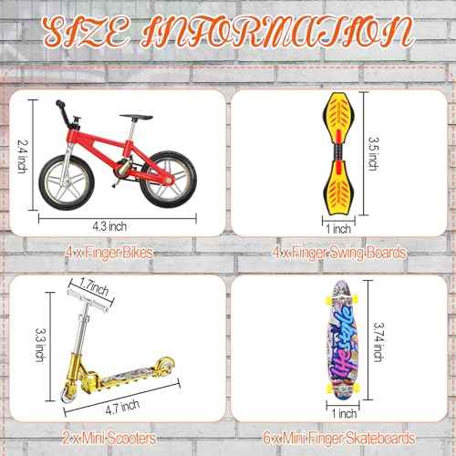 Skylety 31 Pieces Mini Finger Toys Set for Boy Girl Includes 6 Finger Skateboards, 4 Bikes, 2 Mini Scooters 4 Swing Board 8 Matched Wheels 7 Tool Accessories Educational Toy Party Favor(Novel)