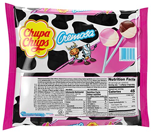 Chupa Chups Cremosa Lollipop Assortment, 2 Ice Cream Flavors, Individually Wrapped Candy for Kids, 16.9 OZ Bag (40 Suckers) (Pack of 2)