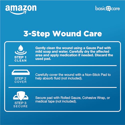 Amazon Basic Care Gauze Pads, 4x4 inches Sterile Medical Wound Dressing Sponges for Cleaning, Covering, & Cushioning Cuts...