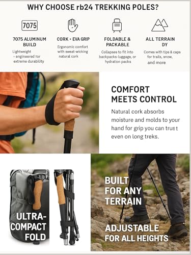 RB24 Elevated Expeditions 7075 Aluminum Trekking Pole – Lightweight Collapsible Hiking Pole with Quick Lock, EVA Grip & An...