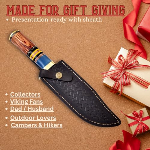 LEONA CRAFT® Handmade Damascus Knife – Premium Outdoor Fixed Blade Carbon Steel Tool | Camping & Bushcraft Use | Sharp Edg...